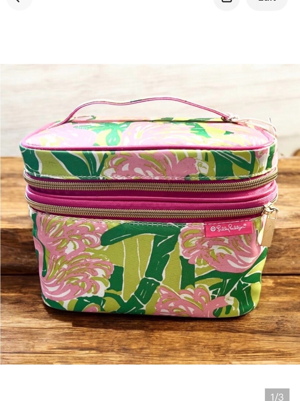 Lilly Pulitzer NEW travel train case in the "Fan Dance" flamingo print pattern